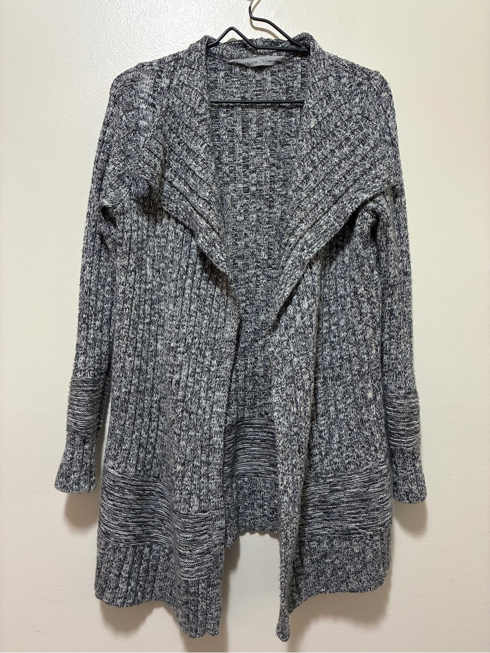Athleta grey marbled merino wool knit longline open front cardigan sweater small